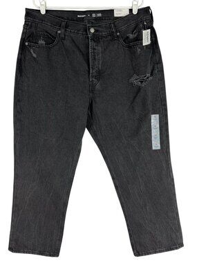 Old Navy Women's Slouchy Straight Distressed High Rise Black Jeans Size 16 NWT